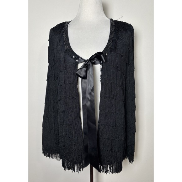 Berek Takao Sakon Jackets & Blazers - Berek VTG 90s Fringe Jacket Medium Tie Front Sequin Eclectic Party Going Out